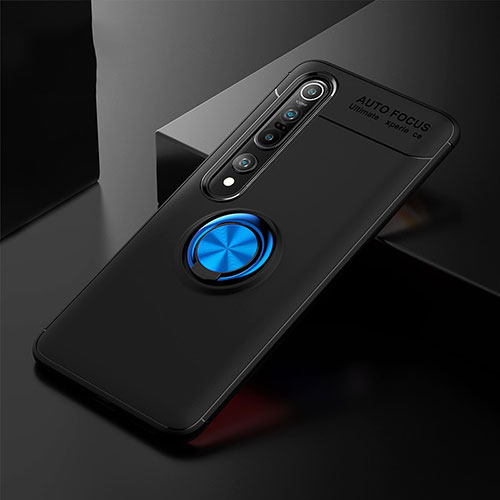 Ultra-thin Silicone Gel Soft Case Cover with Magnetic Finger Ring Stand A02 for Xiaomi Mi 10 Pro Blue and Black