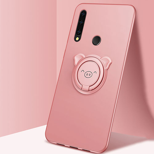 Ultra-thin Silicone Gel Soft Case Cover with Magnetic Finger Ring Stand A03 for Huawei Enjoy 10 Plus Rose Gold