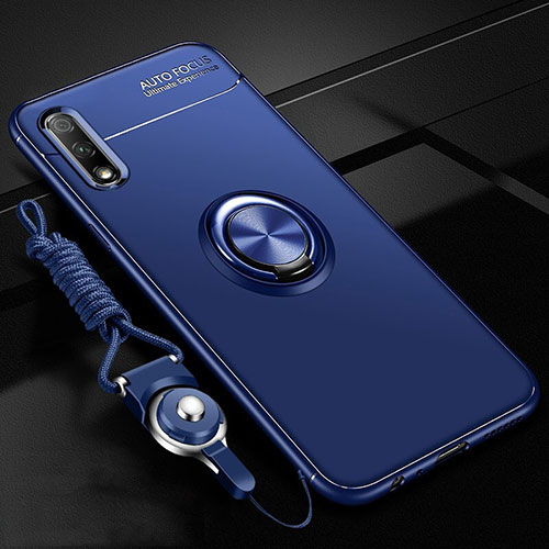 Ultra-thin Silicone Gel Soft Case Cover with Magnetic Finger Ring Stand A03 for Huawei Honor 9X Blue