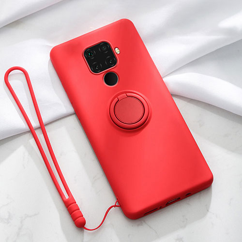 Ultra-thin Silicone Gel Soft Case Cover with Magnetic Finger Ring Stand A03 for Huawei Mate 30 Lite Red