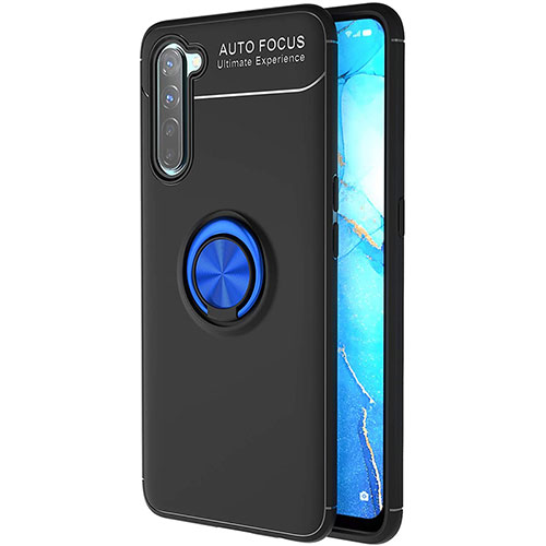 Ultra-thin Silicone Gel Soft Case Cover with Magnetic Finger Ring Stand A03 for Oppo Find X2 Lite Blue and Black