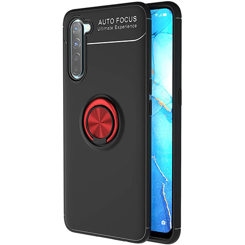 Ultra-thin Silicone Gel Soft Case Cover with Magnetic Finger Ring Stand A03 for Oppo K7 5G Red and Black