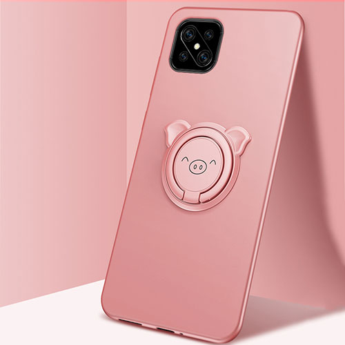 Ultra-thin Silicone Gel Soft Case Cover with Magnetic Finger Ring Stand A03 for Oppo Reno4 Z 5G Rose Gold