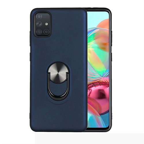 Ultra-thin Silicone Gel Soft Case Cover with Magnetic Finger Ring Stand A03 for Samsung Galaxy A71 5G Blue