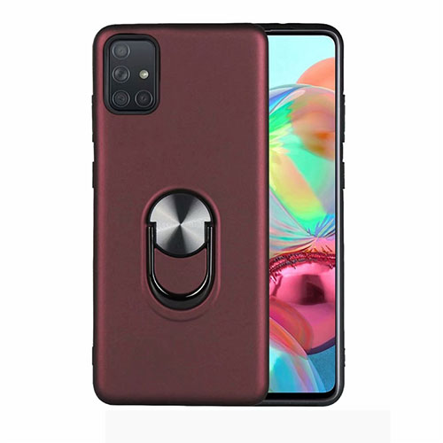 Ultra-thin Silicone Gel Soft Case Cover with Magnetic Finger Ring Stand A03 for Samsung Galaxy A71 5G Red Wine