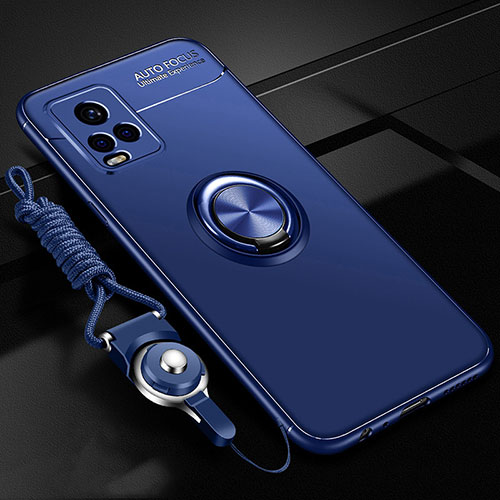 Ultra-thin Silicone Gel Soft Case Cover with Magnetic Finger Ring Stand A03 for Vivo V20 Pro 5G Blue