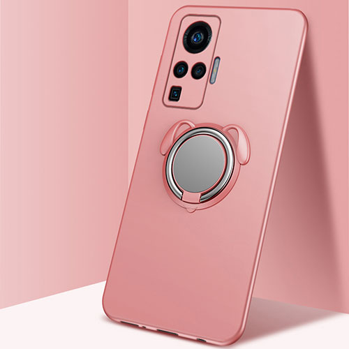 Ultra-thin Silicone Gel Soft Case Cover with Magnetic Finger Ring Stand A03 for Vivo X51 5G Rose Gold