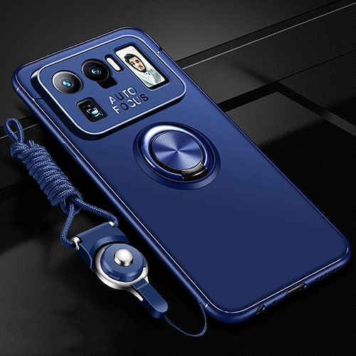 Ultra-thin Silicone Gel Soft Case Cover with Magnetic Finger Ring Stand A03 for Xiaomi Mi 11 Ultra 5G Blue