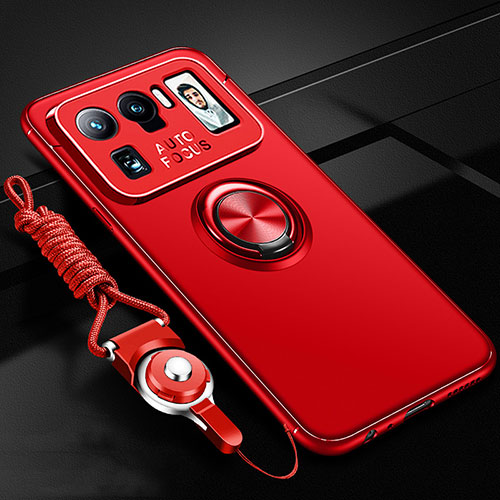 Ultra-thin Silicone Gel Soft Case Cover with Magnetic Finger Ring Stand A03 for Xiaomi Mi 11 Ultra 5G Red
