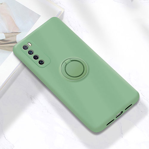 Ultra-thin Silicone Gel Soft Case Cover with Magnetic Finger Ring Stand A04 for Huawei Nova 7 5G Cyan