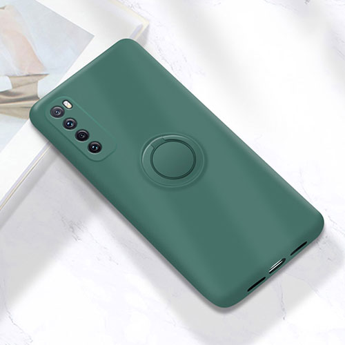 Ultra-thin Silicone Gel Soft Case Cover with Magnetic Finger Ring Stand A04 for Huawei Nova 7 5G Green