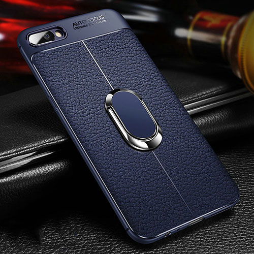 Ultra-thin Silicone Gel Soft Case Cover with Magnetic Finger Ring Stand A04 for Oppo A12e Blue