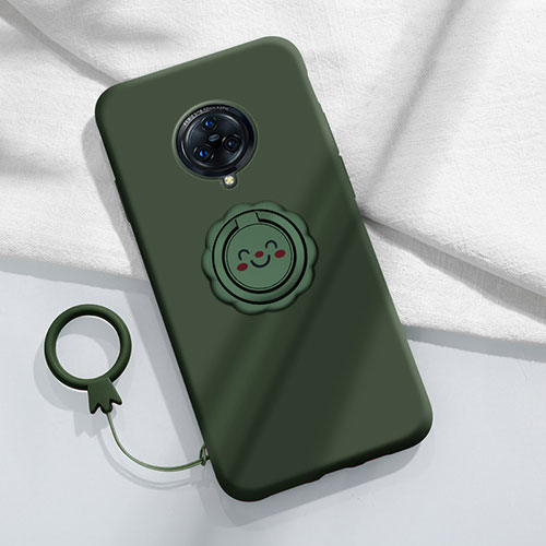 Ultra-thin Silicone Gel Soft Case Cover with Magnetic Finger Ring Stand A04 for Vivo Nex 3 Green