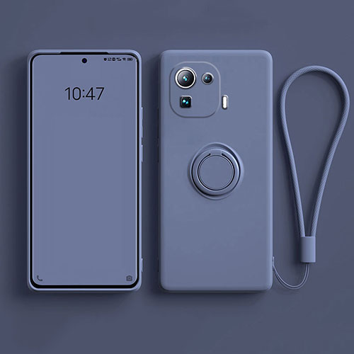 Ultra-thin Silicone Gel Soft Case Cover with Magnetic Finger Ring Stand A04 for Xiaomi Mi 11 Pro 5G Lavender Gray