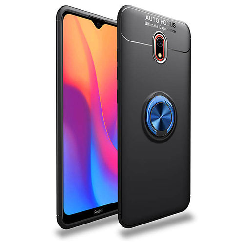 Ultra-thin Silicone Gel Soft Case Cover with Magnetic Finger Ring Stand A04 for Xiaomi Redmi 8A Blue and Black