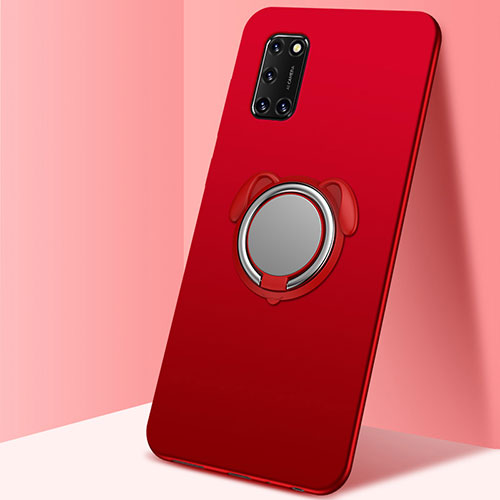 Ultra-thin Silicone Gel Soft Case Cover with Magnetic Finger Ring Stand A05 for Oppo A92 Red