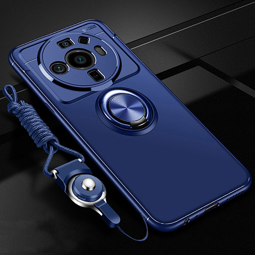 Ultra-thin Silicone Gel Soft Case Cover with Magnetic Finger Ring Stand A05 for Xiaomi Mi 12 Ultra 5G Blue