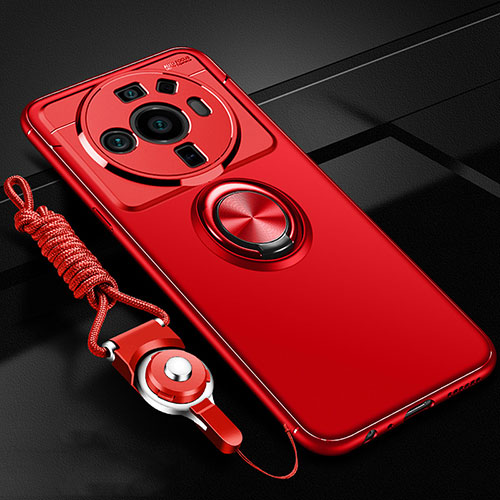 Ultra-thin Silicone Gel Soft Case Cover with Magnetic Finger Ring Stand A05 for Xiaomi Mi 12 Ultra 5G Red
