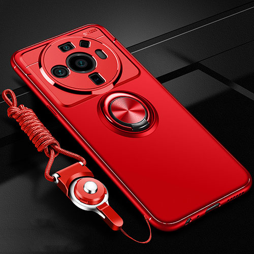 Ultra-thin Silicone Gel Soft Case Cover with Magnetic Finger Ring Stand A05 for Xiaomi Mi 12S Ultra 5G Red