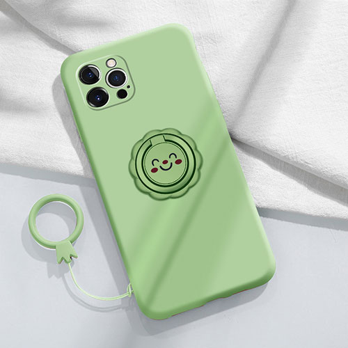 Ultra-thin Silicone Gel Soft Case Cover with Magnetic Finger Ring Stand A06 for Apple iPhone 13 Pro Max Green