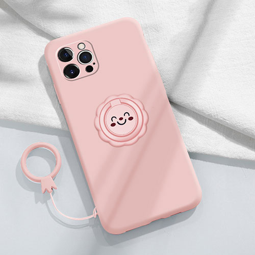 Ultra-thin Silicone Gel Soft Case Cover with Magnetic Finger Ring Stand A06 for Apple iPhone 13 Pro Max Pink