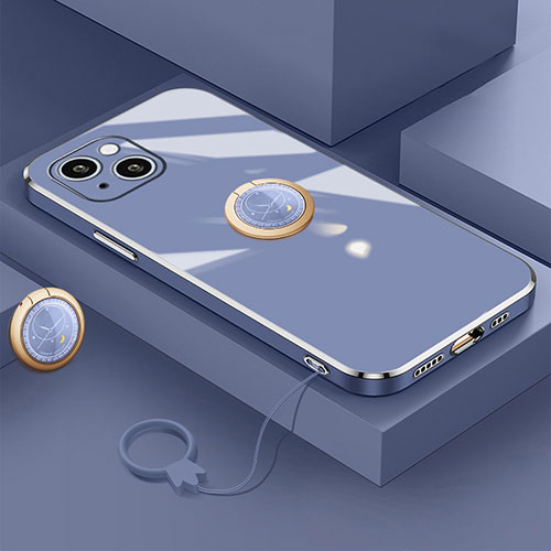 Ultra-thin Silicone Gel Soft Case Cover with Magnetic Finger Ring Stand A08 for Apple iPhone 13 Mini Blue
