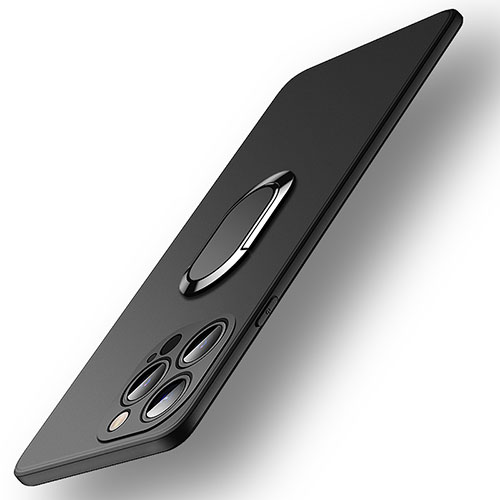 Ultra-thin Silicone Gel Soft Case Cover with Magnetic Finger Ring Stand A09 for Apple iPhone 13 Pro Max Black