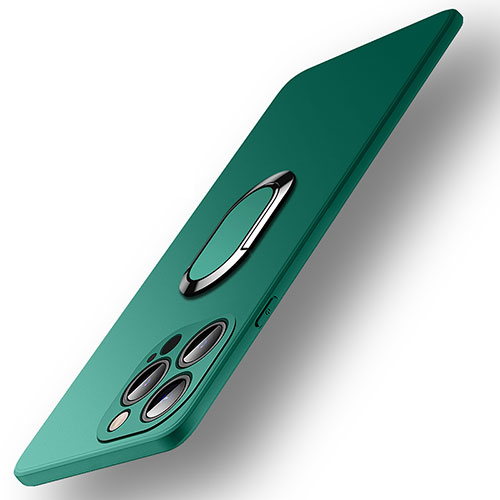 Ultra-thin Silicone Gel Soft Case Cover with Magnetic Finger Ring Stand A09 for Apple iPhone 14 Pro Max Green
