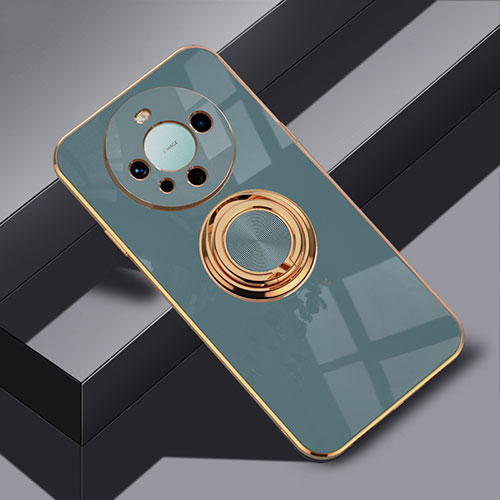 Ultra-thin Silicone Gel Soft Case Cover with Magnetic Finger Ring Stand AN1 for Huawei Mate 60 Lavender Gray