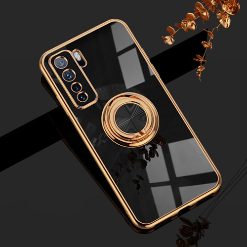 Ultra-thin Silicone Gel Soft Case Cover with Magnetic Finger Ring Stand AN1 for Huawei P40 Lite 5G Black