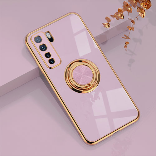 Ultra-thin Silicone Gel Soft Case Cover with Magnetic Finger Ring Stand AN1 for Huawei P40 Lite 5G Clove Purple