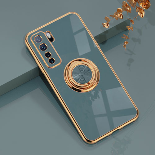 Ultra-thin Silicone Gel Soft Case Cover with Magnetic Finger Ring Stand AN1 for Huawei P40 Lite 5G Lavender Gray