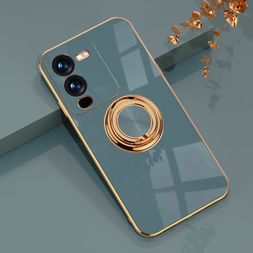 Ultra-thin Silicone Gel Soft Case Cover with Magnetic Finger Ring Stand AN1 for Vivo V25 Pro 5G Lavender Gray