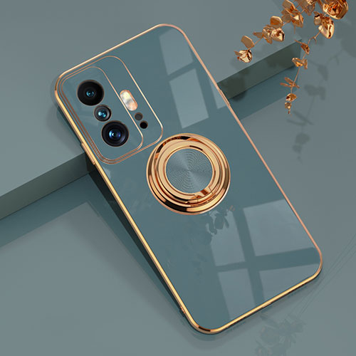 Ultra-thin Silicone Gel Soft Case Cover with Magnetic Finger Ring Stand AN1 for Xiaomi Mi 11T Pro 5G Lavender Gray