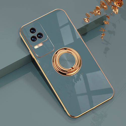 Ultra-thin Silicone Gel Soft Case Cover with Magnetic Finger Ring Stand AN1 for Xiaomi Poco F4 5G Lavender Gray