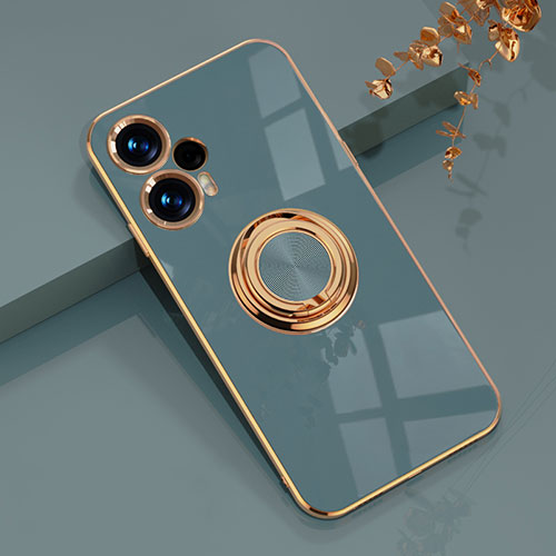 Ultra-thin Silicone Gel Soft Case Cover with Magnetic Finger Ring Stand AN1 for Xiaomi Poco F5 5G Lavender Gray