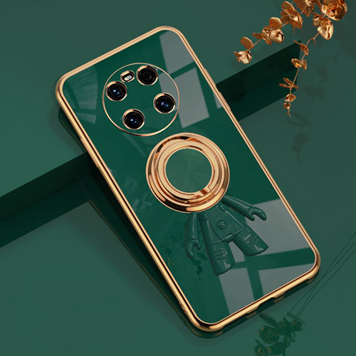 Ultra-thin Silicone Gel Soft Case Cover with Magnetic Finger Ring Stand AN2 for Huawei Mate 40 Green