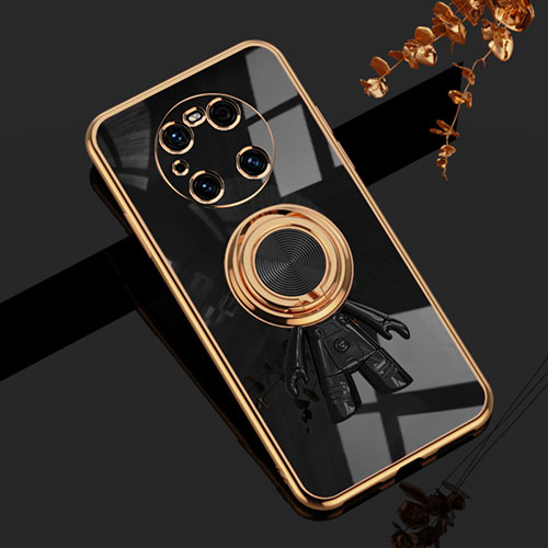 Ultra-thin Silicone Gel Soft Case Cover with Magnetic Finger Ring Stand AN2 for Huawei Mate 40 Pro Black