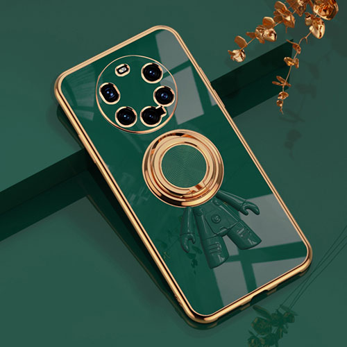 Ultra-thin Silicone Gel Soft Case Cover with Magnetic Finger Ring Stand AN2 for Huawei Mate 40 Pro+ Plus Green