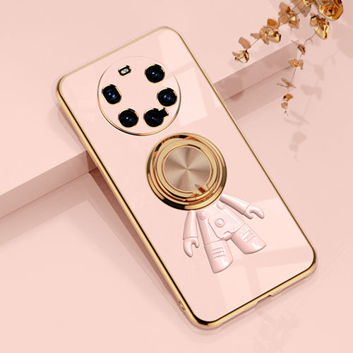 Ultra-thin Silicone Gel Soft Case Cover with Magnetic Finger Ring Stand AN2 for Huawei Mate 40 Pro+ Plus Rose Gold
