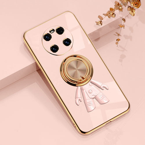 Ultra-thin Silicone Gel Soft Case Cover with Magnetic Finger Ring Stand AN2 for Huawei Mate 40 Rose Gold