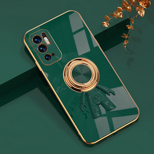 Ultra-thin Silicone Gel Soft Case Cover with Magnetic Finger Ring Stand AN2 for Xiaomi Redmi Note 11 SE 5G Green