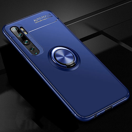 Ultra-thin Silicone Gel Soft Case Cover with Magnetic Finger Ring Stand D02 for Xiaomi Mi Note 10 Pro Blue