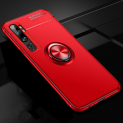 Ultra-thin Silicone Gel Soft Case Cover with Magnetic Finger Ring Stand D02 for Xiaomi Mi Note 10 Pro Red