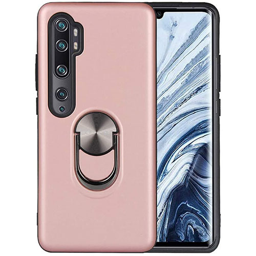 Ultra-thin Silicone Gel Soft Case Cover with Magnetic Finger Ring Stand D04 for Xiaomi Mi Note 10 Pro Rose Gold