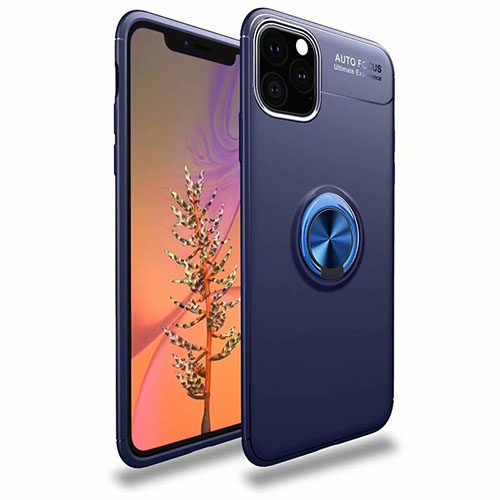 Ultra-thin Silicone Gel Soft Case Cover with Magnetic Finger Ring Stand for Apple iPhone 11 Pro Blue