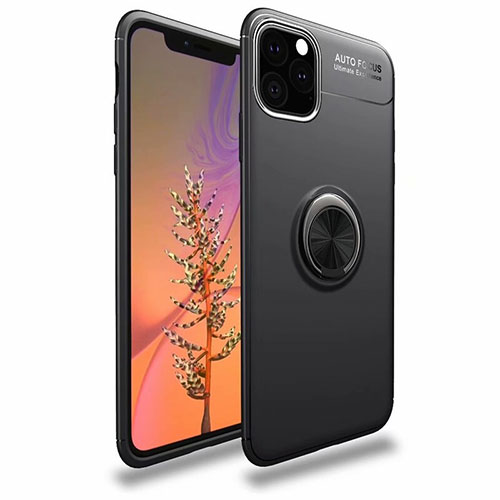 Ultra-thin Silicone Gel Soft Case Cover with Magnetic Finger Ring Stand for Apple iPhone 11 Pro Max Black
