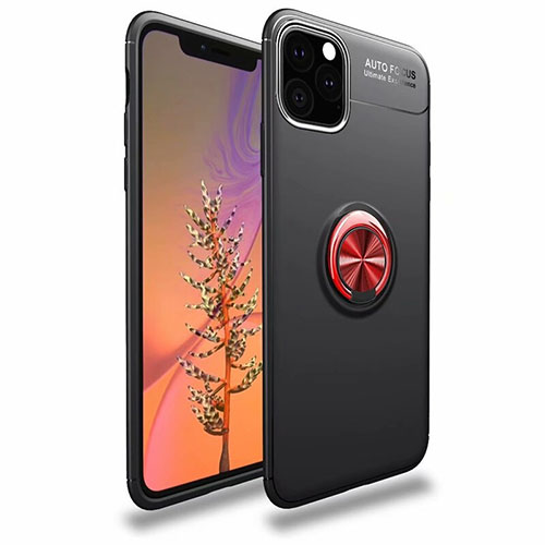 Ultra-thin Silicone Gel Soft Case Cover with Magnetic Finger Ring Stand for Apple iPhone 11 Pro Max Red and Black