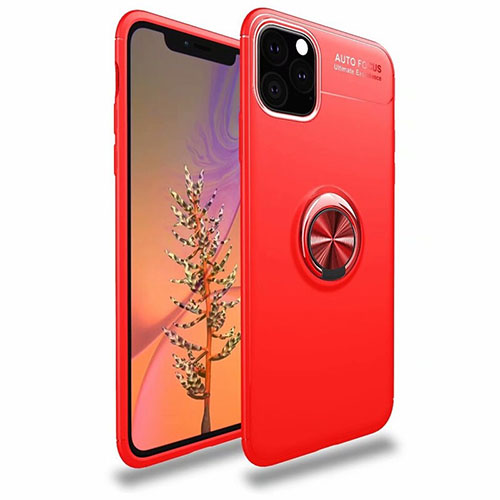 Ultra-thin Silicone Gel Soft Case Cover with Magnetic Finger Ring Stand for Apple iPhone 11 Pro Red