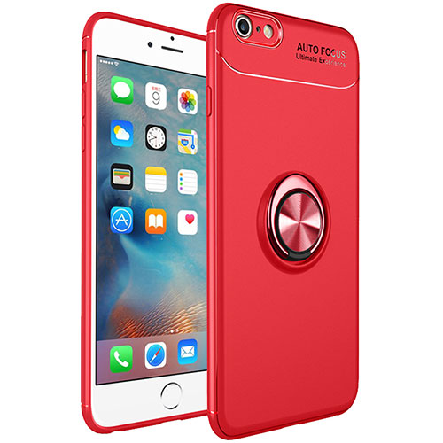 Ultra-thin Silicone Gel Soft Case Cover with Magnetic Finger Ring Stand for Apple iPhone 6S Plus Red